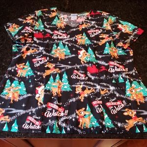 Rudolph The Red Nose Reindeer Women's Scrub Top